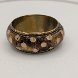 Chunky Boho Polka Dot Inlay Brass Wood Bone‎ Band Ring Spring Tribal